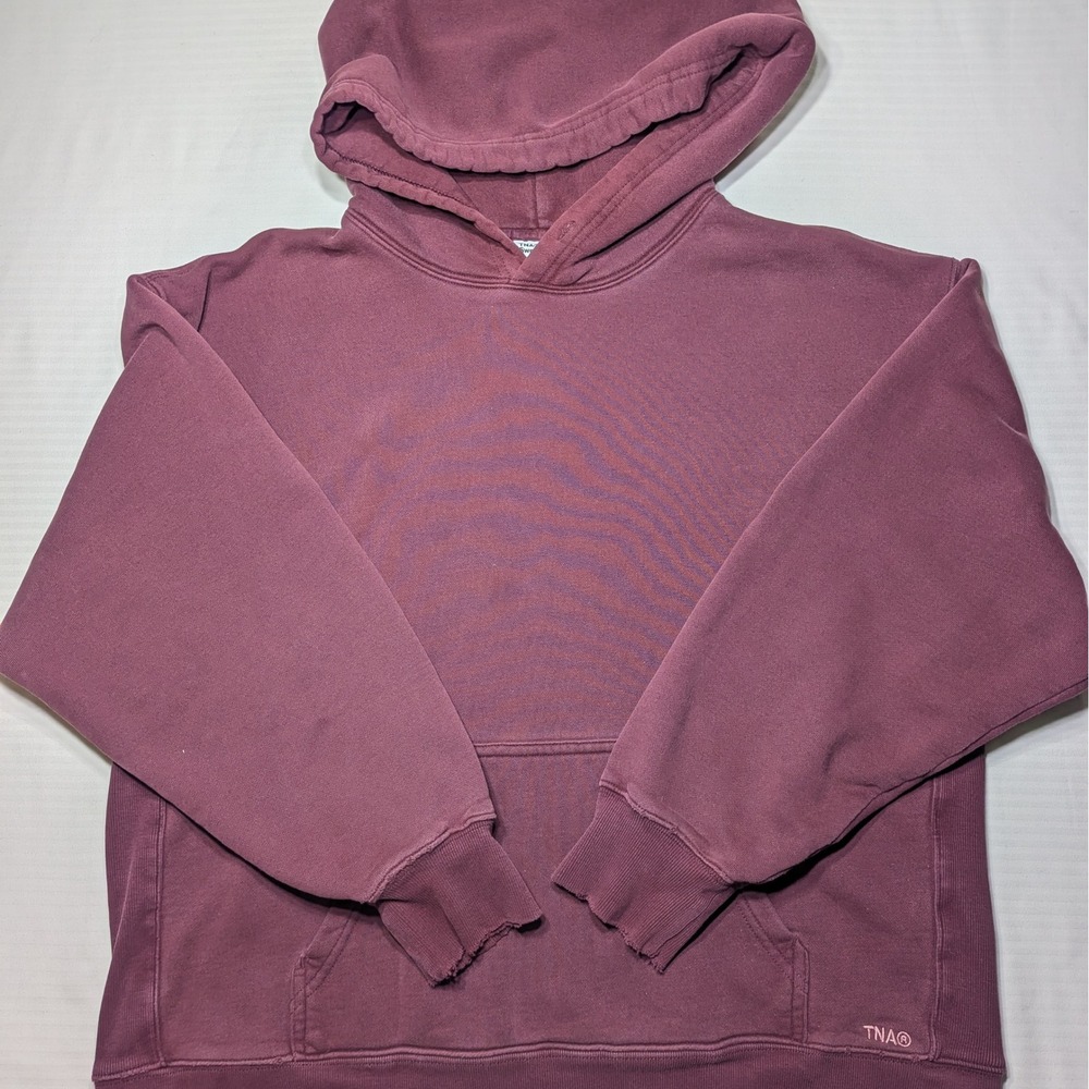 TNA Aritzia Women Cozy Fleece Boyfriend Hoodie Burgundy Maroon Sweatshirt Size M